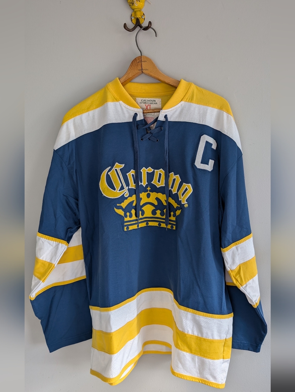 Corona Men's Navy and Yellow Hockey Jersey